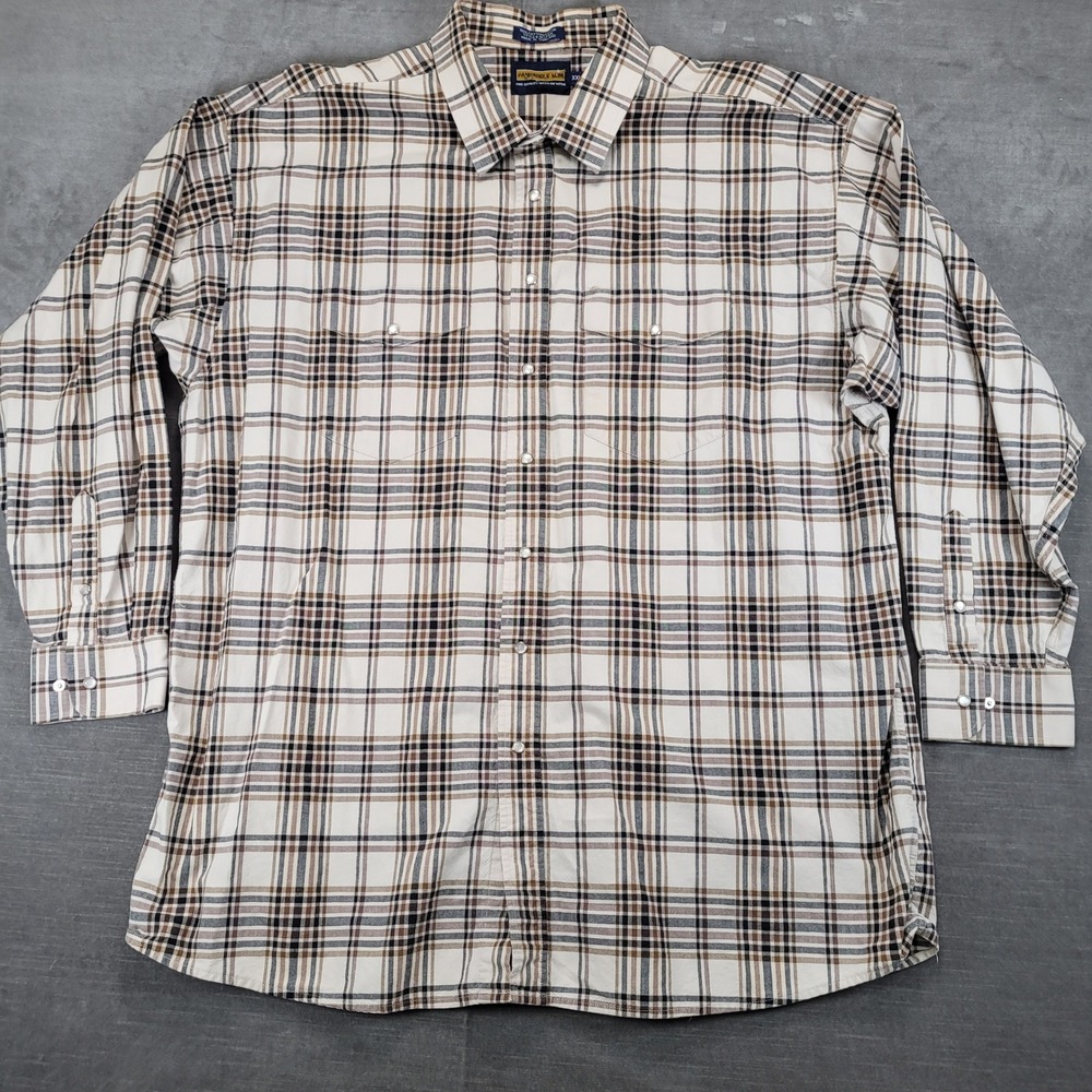 Panhandle Slim‎ Mens XXL Plaid Pearl Snap Western Shirt Long Sleeve Cowboy Brown